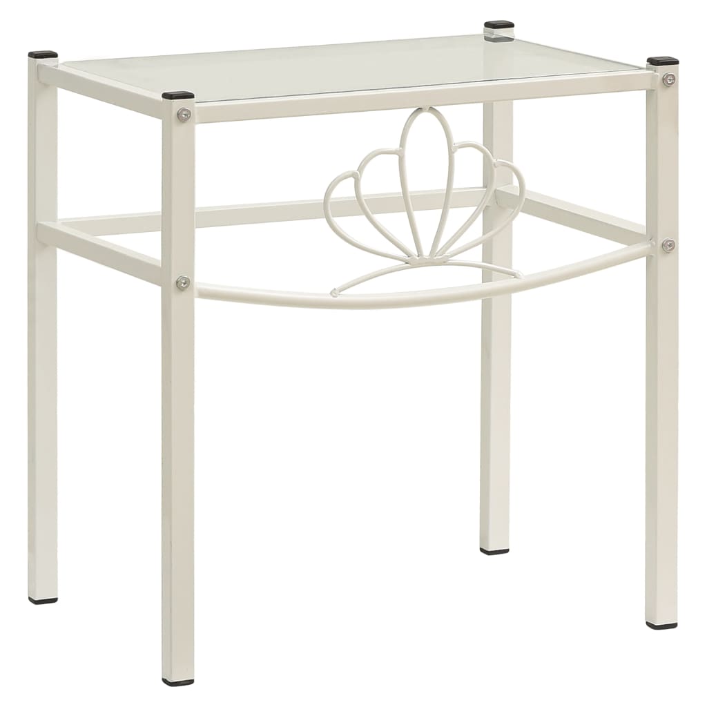 Berkfield Bedside Cabinet White&Transparent 42.5x33x44.5 cm Metal & Glass