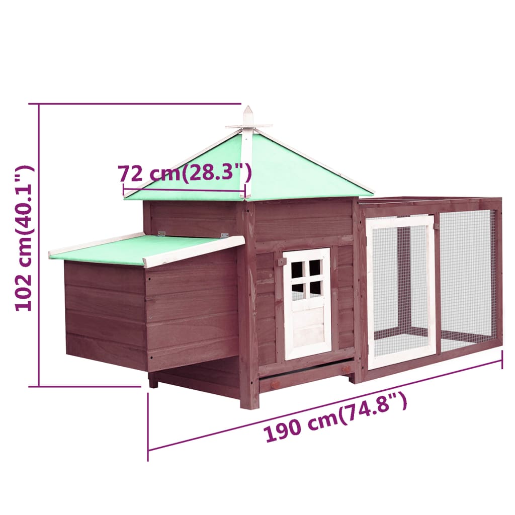 Berkfield Chicken Coop with Nest Box Mocha 190x72x102 cm Solid Firwood
