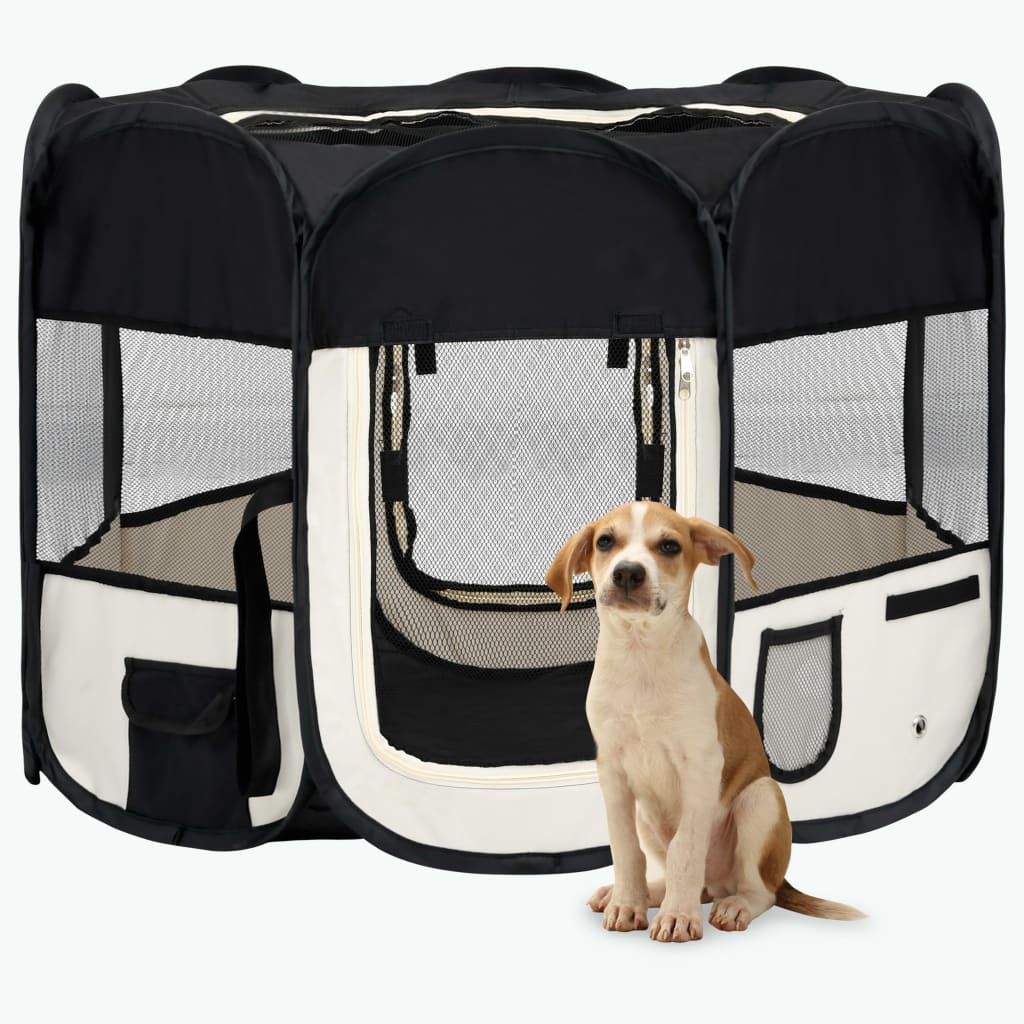 Berkfield Foldable Dog Playpen with Carrying Bag Black 90x90x58 cm