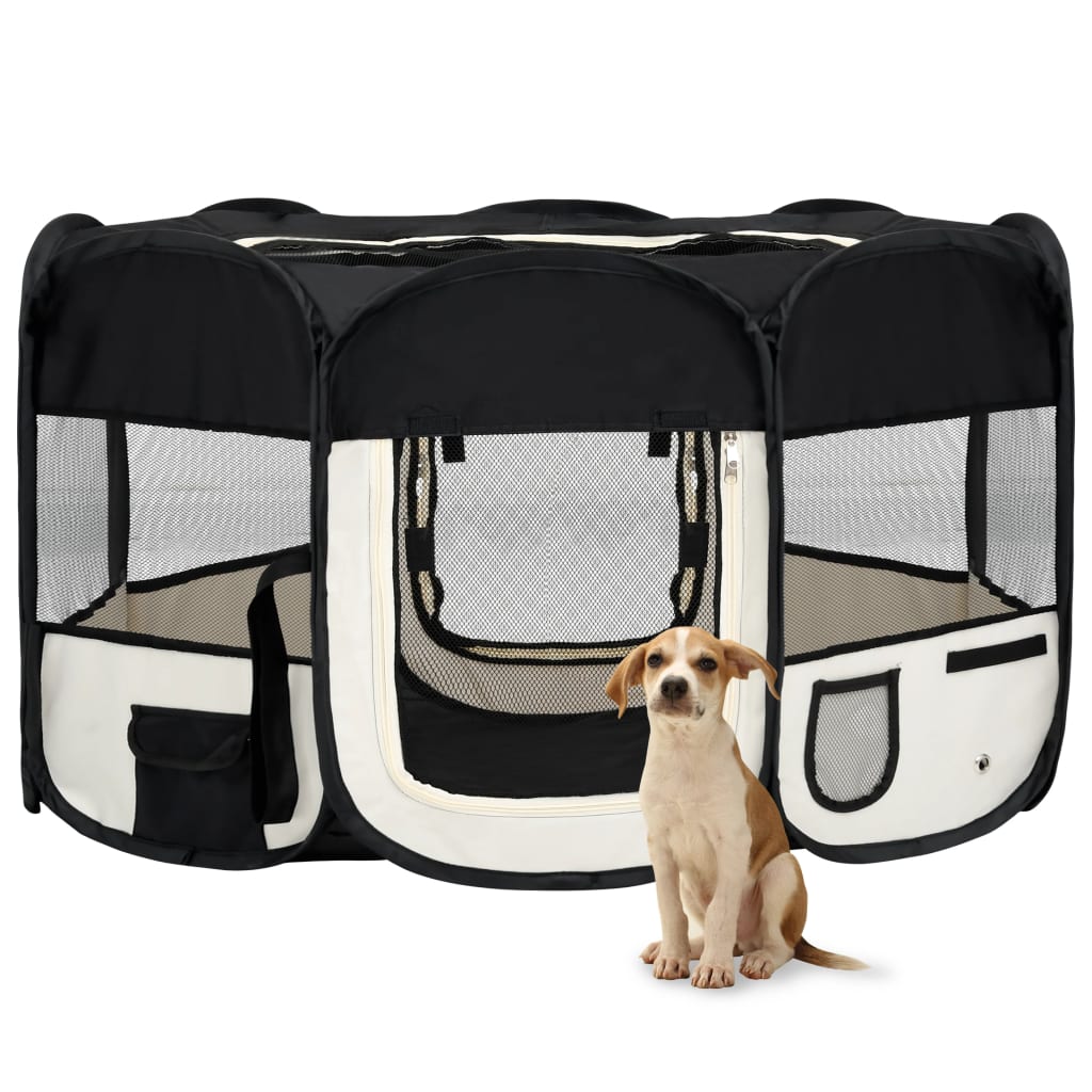 Berkfield Foldable Dog Playpen with Carrying Bag Black 145x145x61 cm