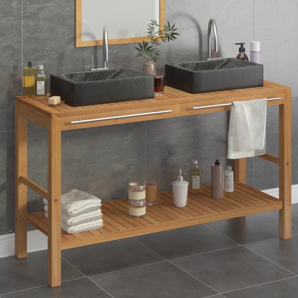 Berkfield Bathroom Vanity Cabinet Solid Teak with Sinks Marble Black