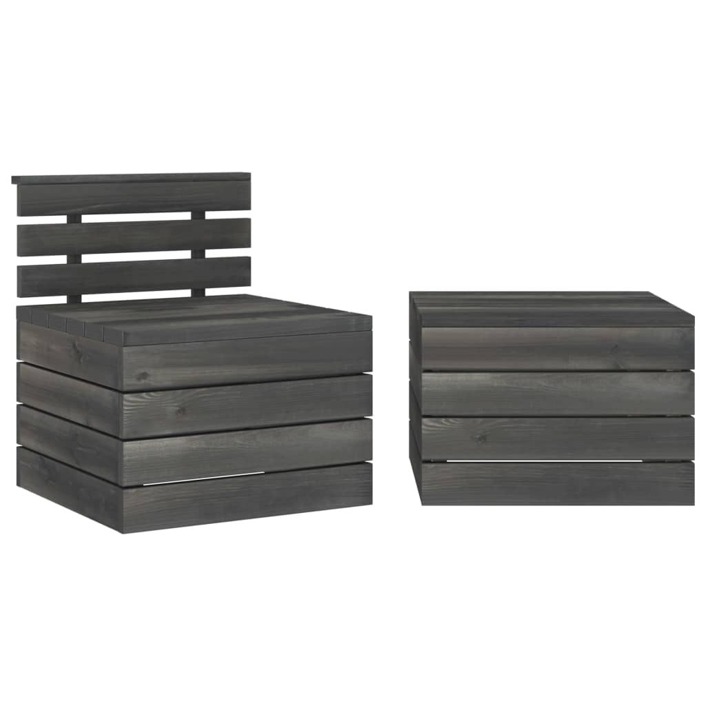 Berkfield 2 Piece Garden Pallet Lounge Set Solid Pinewood Dark Grey