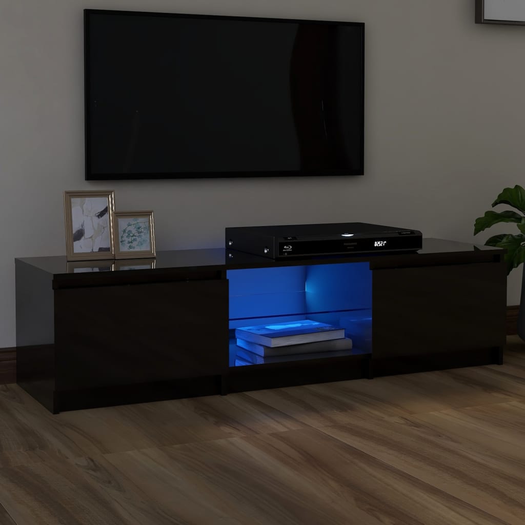 Berkfield TV Cabinet with LED Lights High Gloss Black 140x40x35.5 cm