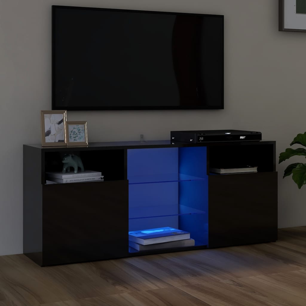 Berkfield TV Cabinet with LED Lights High Gloss Black 120x30x50 cm