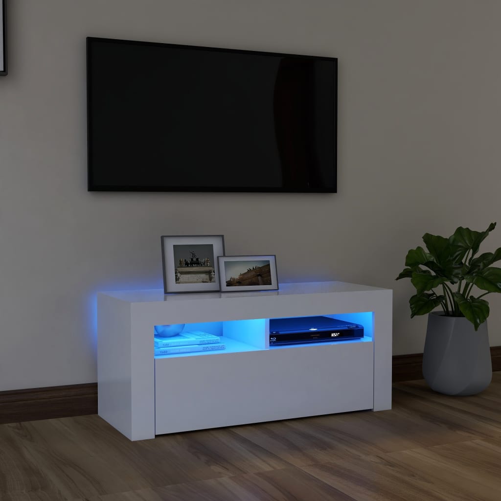 Berkfield TV Cabinet with LED Lights White 90x35x40 cm