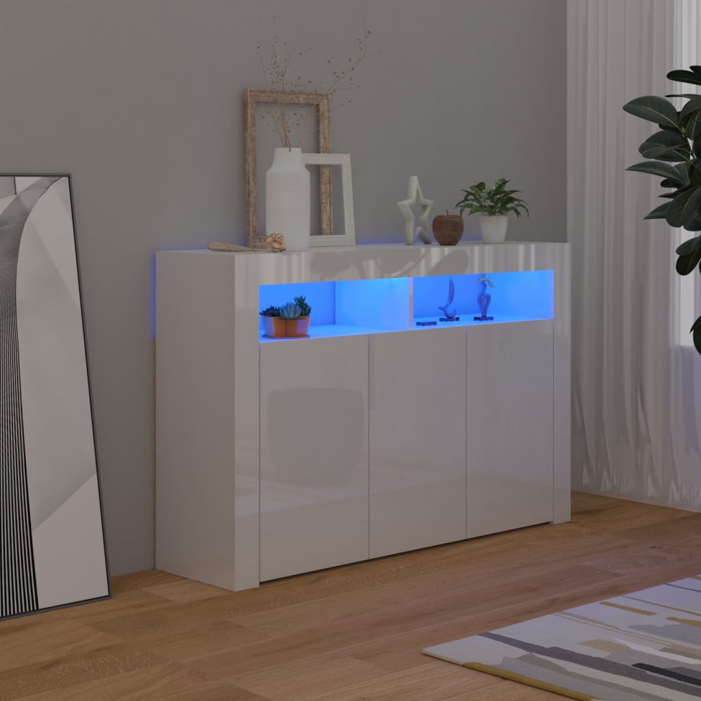 Berkfield Sideboard with LED Lights High Gloss White 115.5x30x75 cm