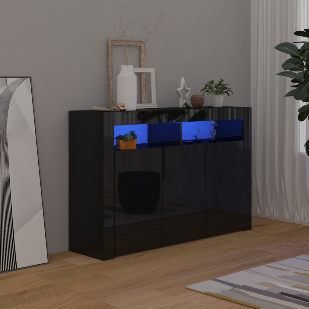 Berkfield Sideboard with LED Lights High Gloss Black 115.5x30x75 cm