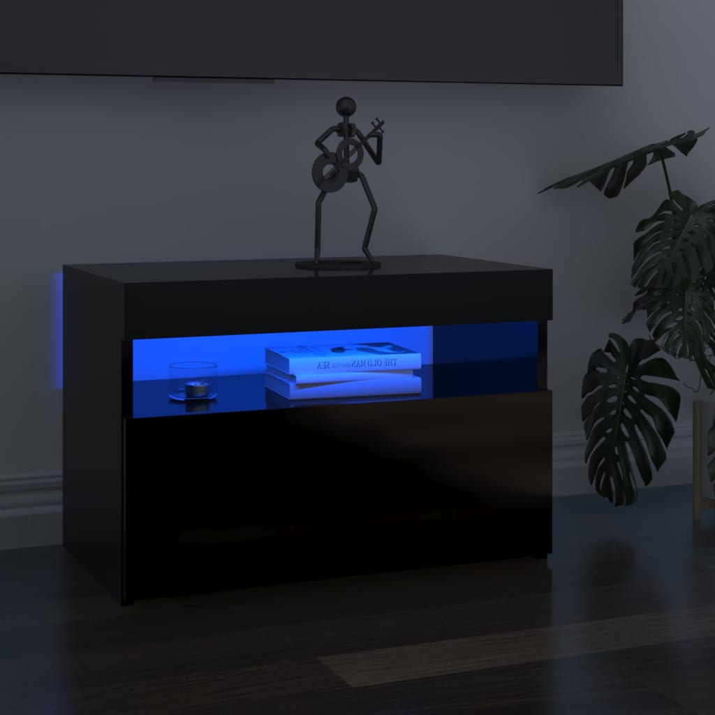 Berkfield TV Cabinet with LED Lights High Gloss Black 60x35x40 cm