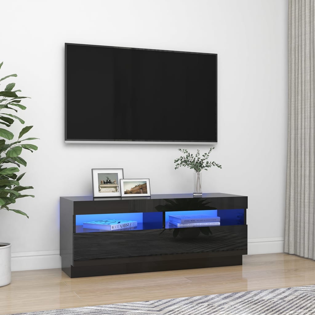 Berkfield TV Cabinet with LED Lights High Gloss Black 100x35x40 cm