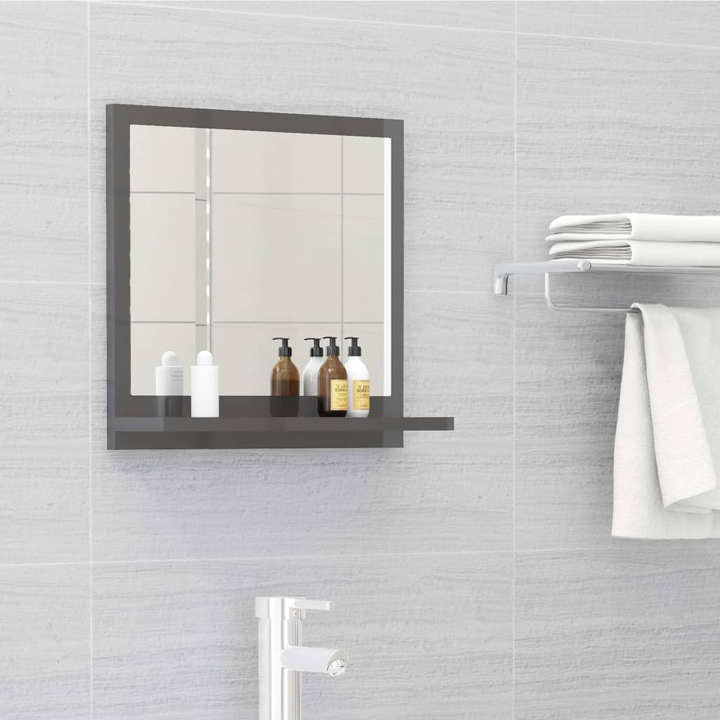 Berkfield Bathroom Mirror High Gloss Grey 40x10.5x37 cm Engineered Wood