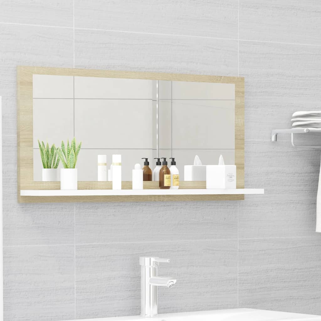 Berkfield Bathroom Mirror White and Sonoma Oak 80x10.5x37 cm Engineered Wood