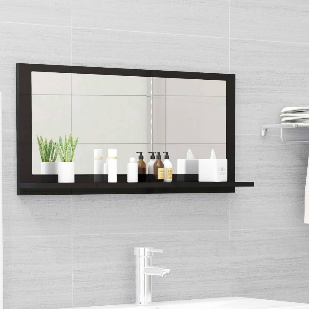 Berkfield Bathroom Mirror High Gloss Black 80x10.5x37 cm Engineered Wood