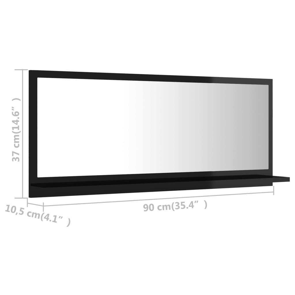 Berkfield Bathroom Mirror High Gloss Black 90x10.5x37 cm Engineered Wood