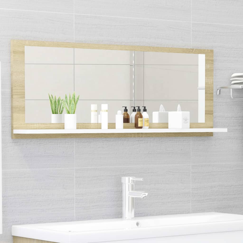 Berkfield Bathroom Mirror White and Sonoma Oak 100x10.5x37 cm Engineered Wood