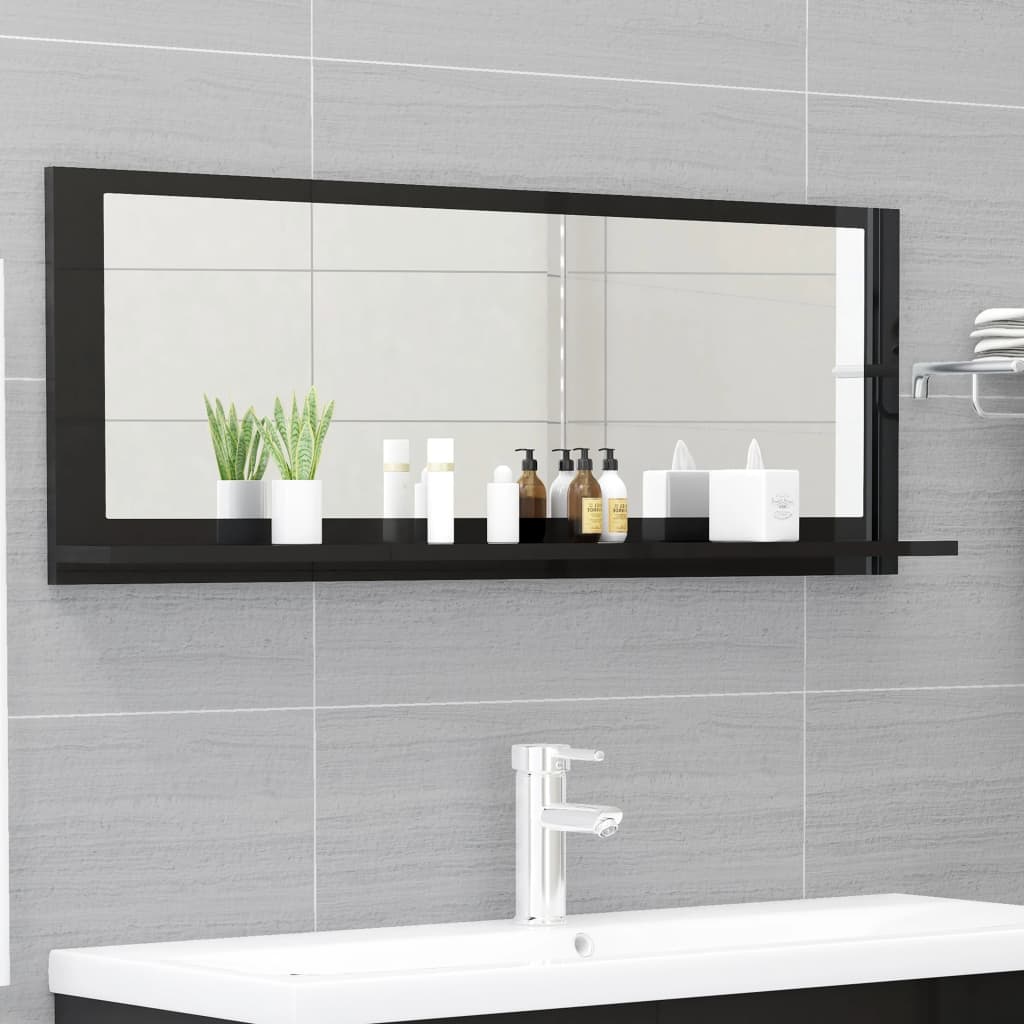 Berkfield Bathroom Mirror High Gloss Black 100x10.5x37 cm Engineered Wood