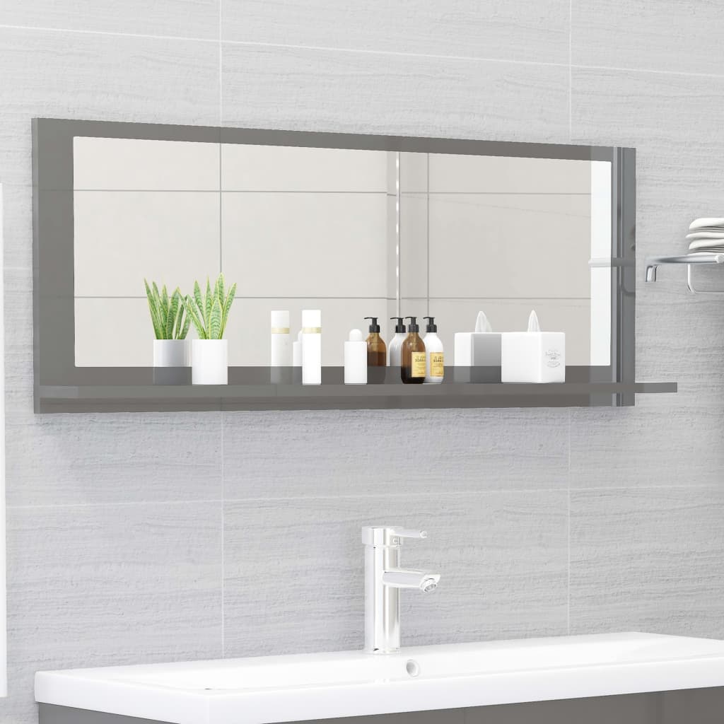 Berkfield Bathroom Mirror High Gloss Grey 100x10.5x37 cm Engineered Wood