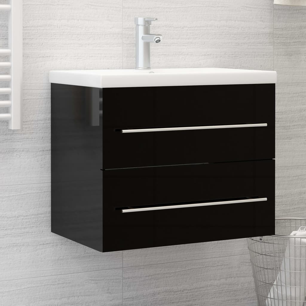 Berkfield Sink Cabinet High Gloss Black 60x38.5x48 cm Engineered Wood