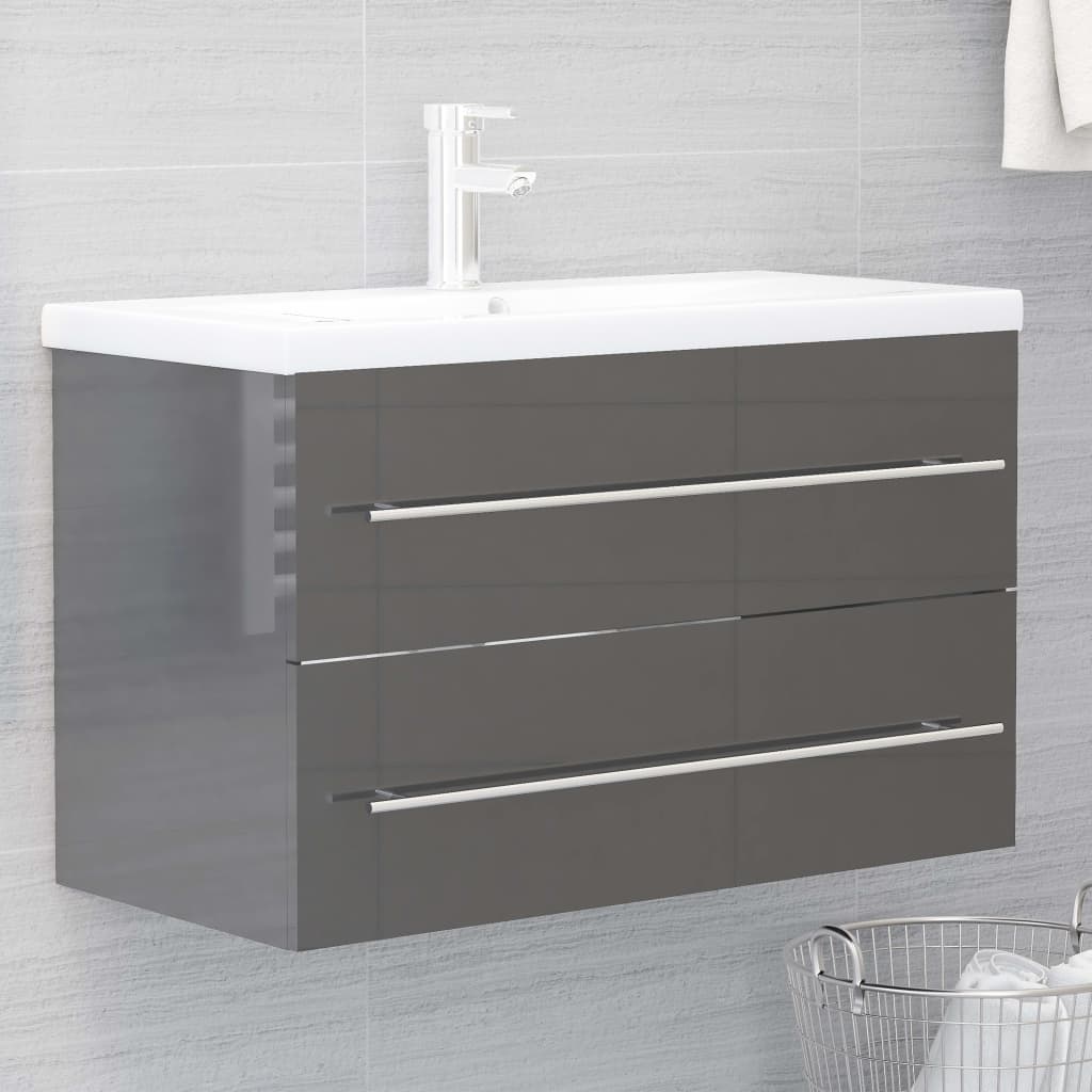 Berkfield Sink Cabinet High Gloss Grey 80x38.5x48 cm Engineered Wood