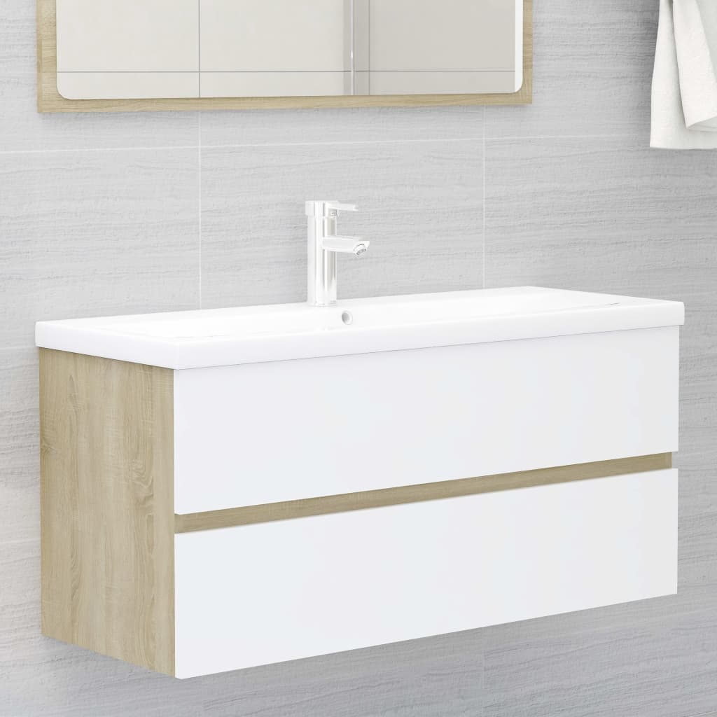 Berkfield Sink Cabinet White and Sonoma Oak 100x38.5x45 cm Engineered Wood