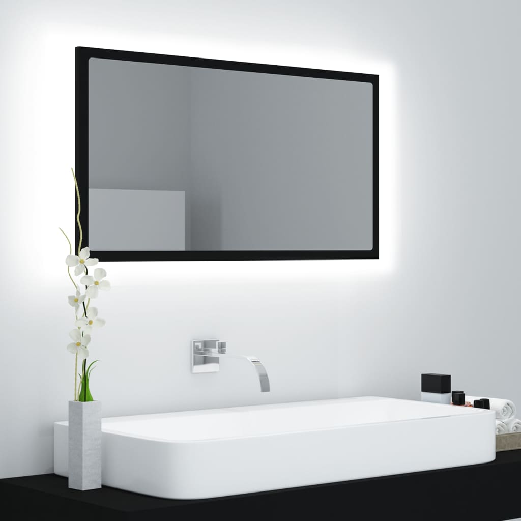 Berkfield LED Bathroom Mirror Black 80x8.5x37 cm Acrylic