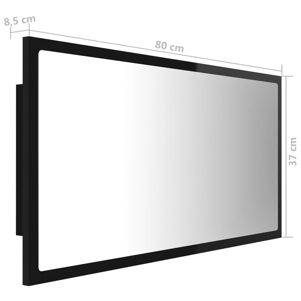 Berkfield LED Bathroom Mirror High Gloss Black 80x8.5x37 cm Acrylic