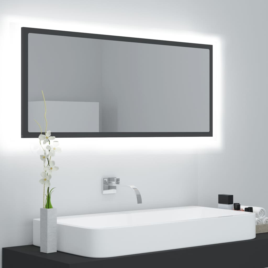 Berkfield LED Bathroom Mirror Grey 100x8.5x37 cm Acrylic