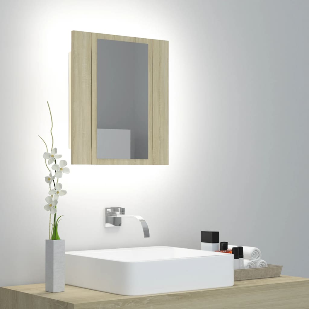 Berkfield LED Bathroom Mirror Cabinet Sonoma Oak 40x12x45 cm Acrylic