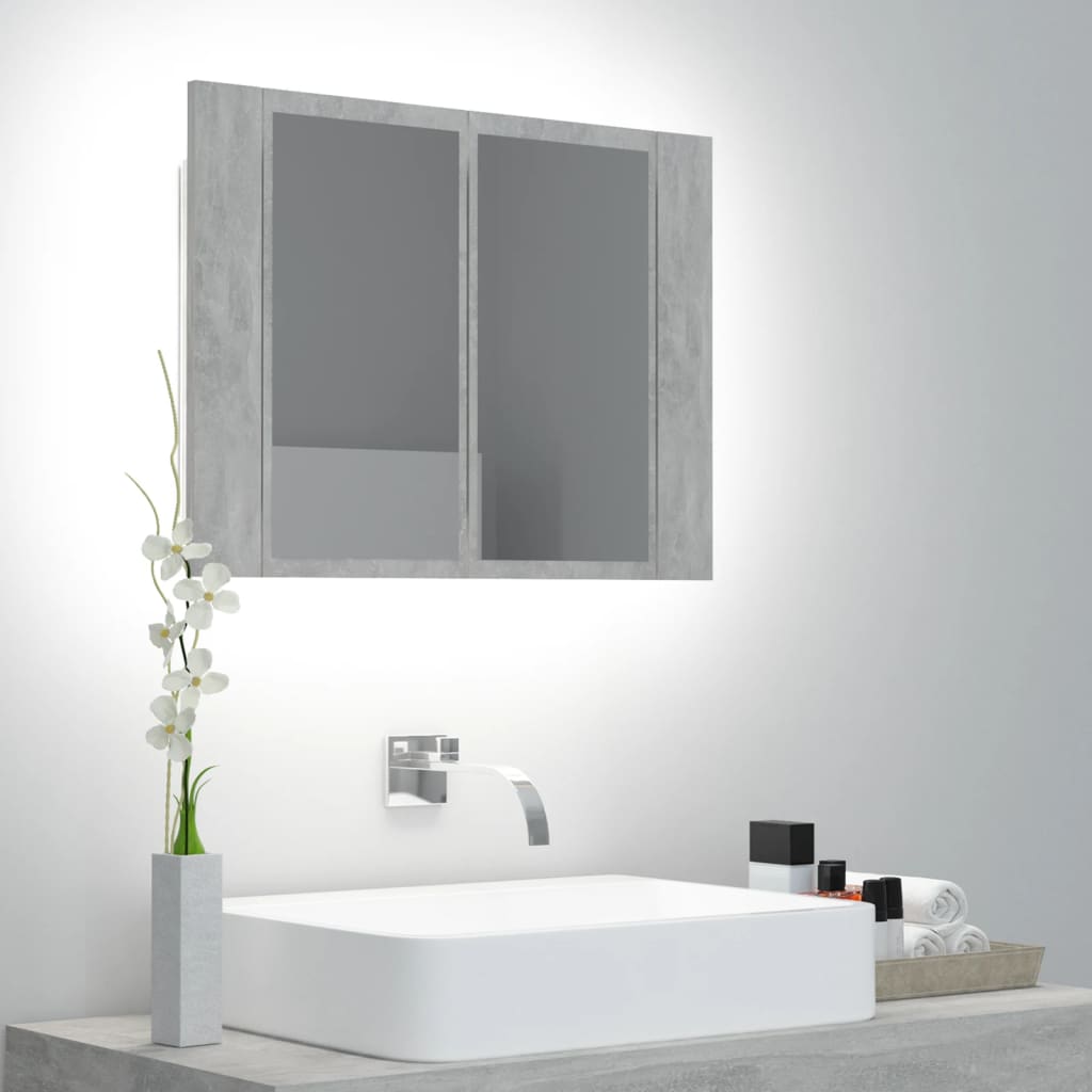 Berkfield LED Bathroom Mirror Cabinet Concrete Grey 60x12x45 cm Acrylic