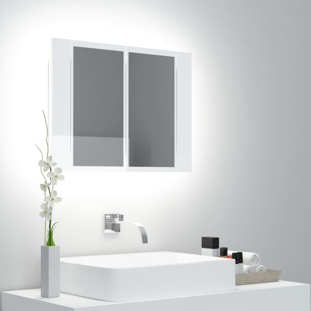 Berkfield LED Bathroom Mirror Cabinet High Gloss White 60x12x45 cm Acrylic