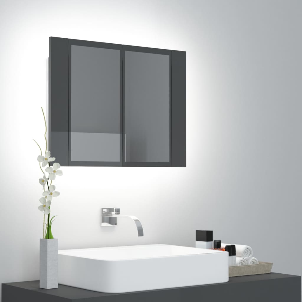 Berkfield LED Bathroom Mirror Cabinet High Gloss Grey 60x12x45 cm Acrylic