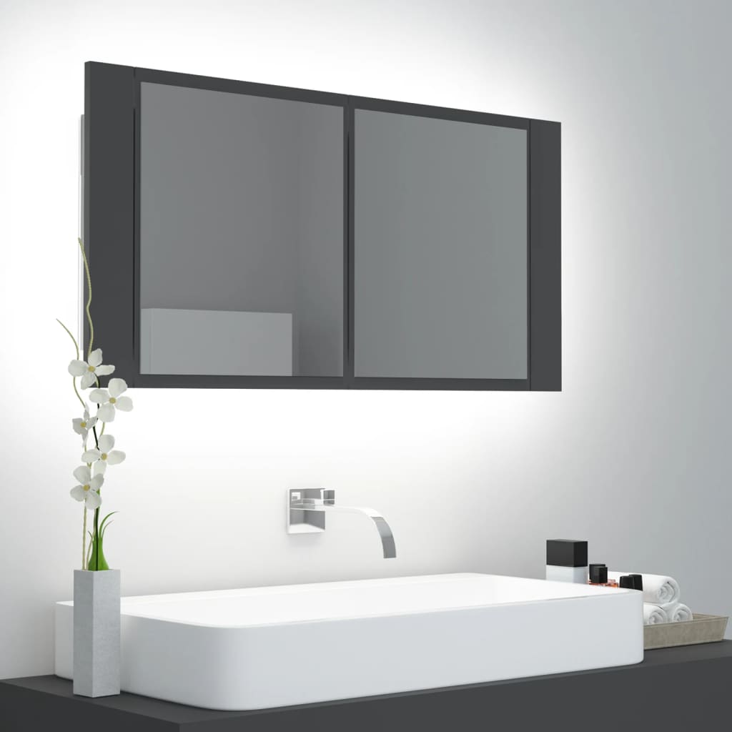 Berkfield LED Bathroom Mirror Cabinet Grey 90x12x45 cm Acrylic