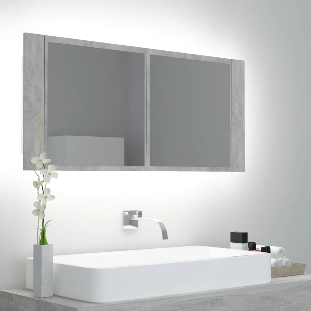 Berkfield LED Bathroom Mirror Cabinet Concrete Grey 100x12x45 cm Acrylic