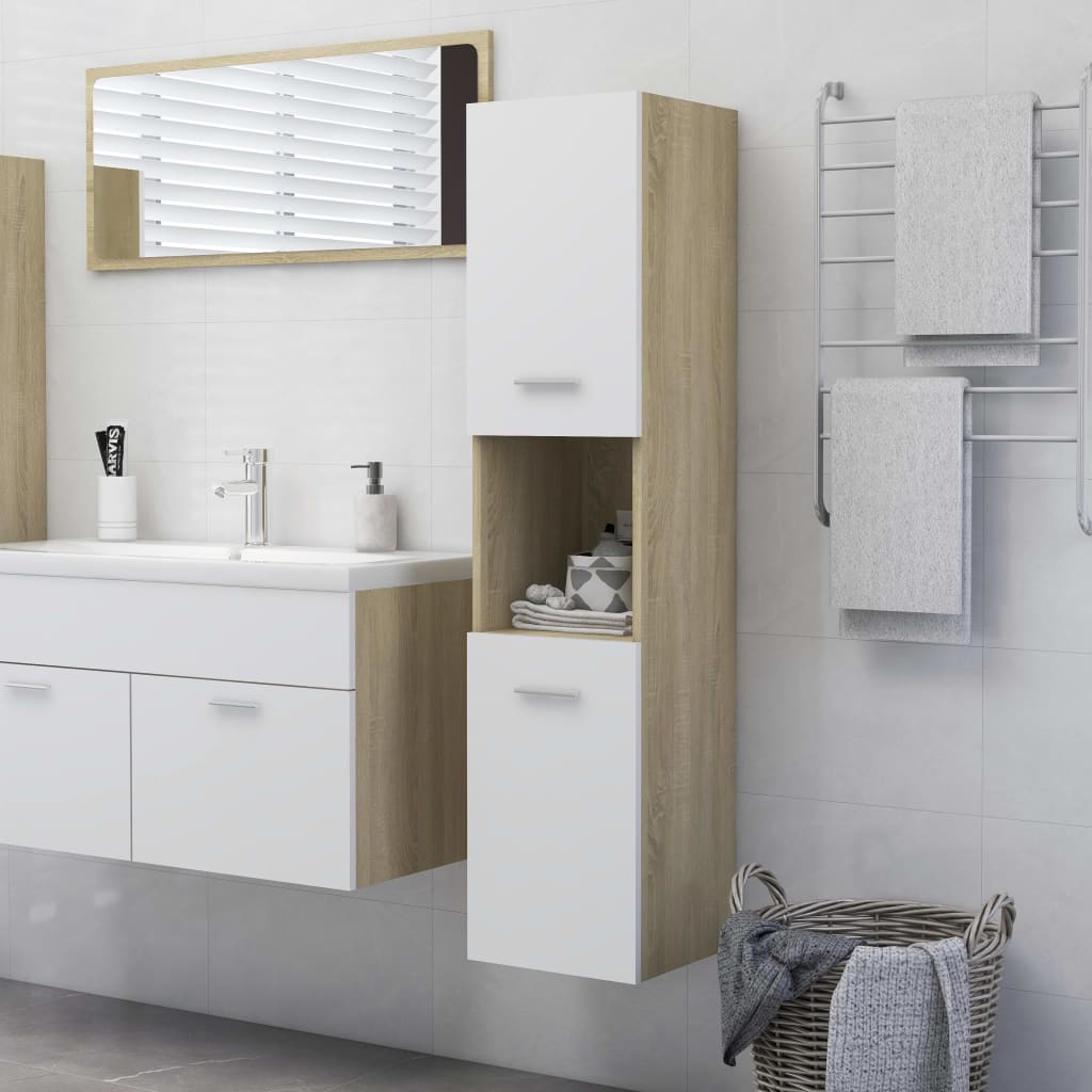 Berkfield Bathroom Cabinet White and Sonoma Oak 30x30x130 cm Engineered Wood