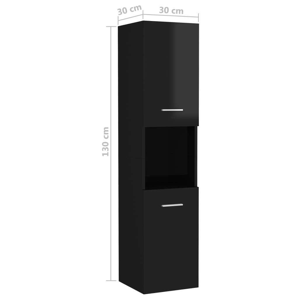 Berkfield Bathroom Cabinet High Gloss Black 30x30x130 cm Engineered Wood