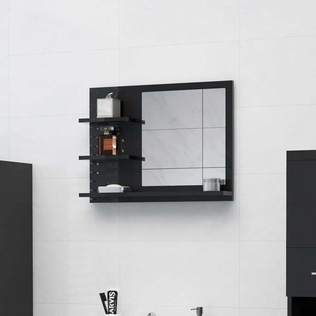 Berkfield Bathroom Mirror High Gloss Black 60x10.5x45 cm Engineered Wood