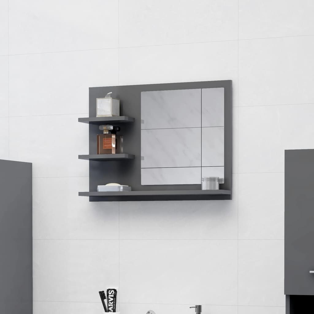 Berkfield Bathroom Mirror High Gloss Grey 60x10.5x45 cm Engineered Wood