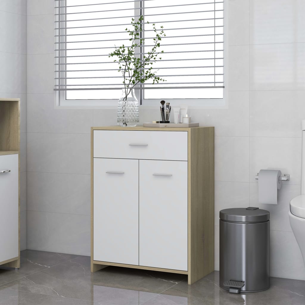 Berkfield Bathroom Cabinet White and Sonoma Oak 60x33x80 cm Engineered Wood