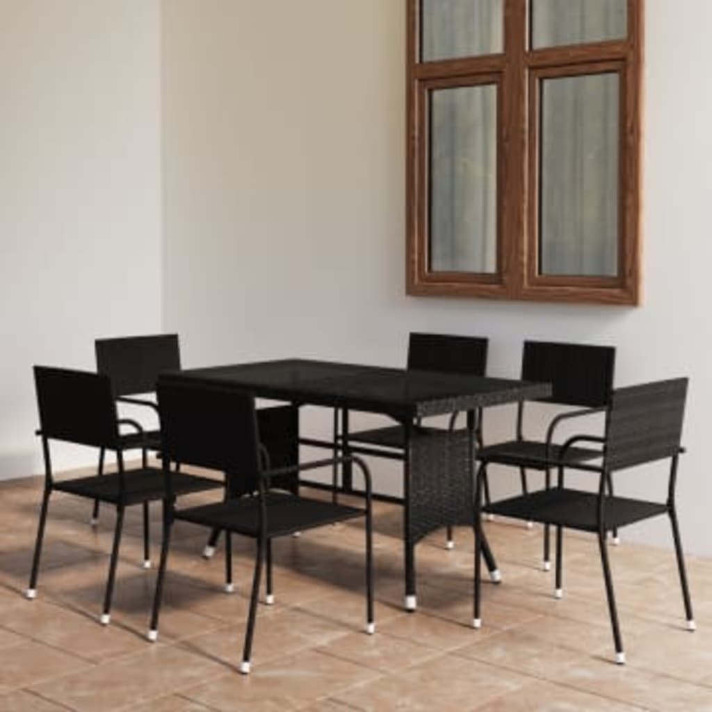 Berkfield 7 Piece Garden Dining Set Poly Rattan Black