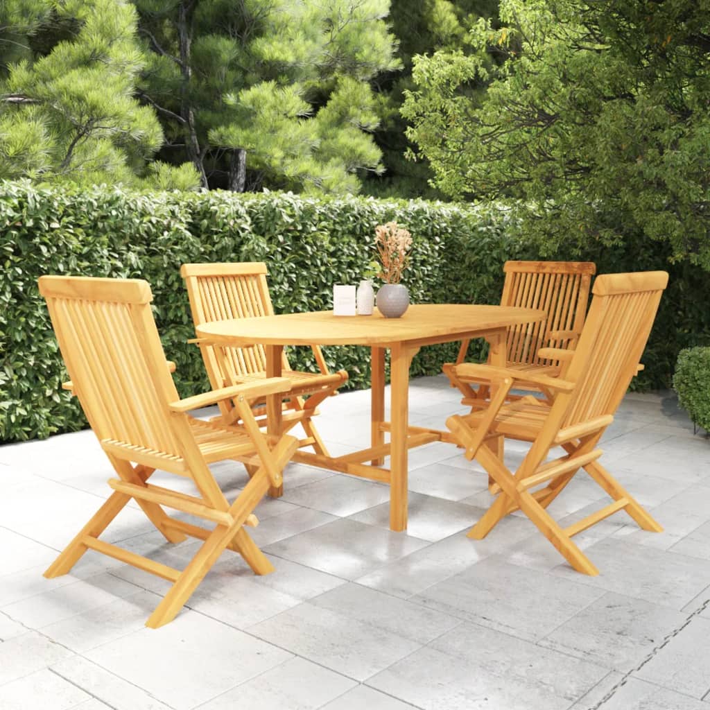 Berkfield 5 Piece Garden Dining Set Solid Teak Wood