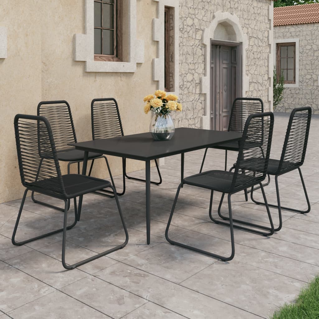 Berkfield 7 Piece Garden Dining Set PVC Rattan Black