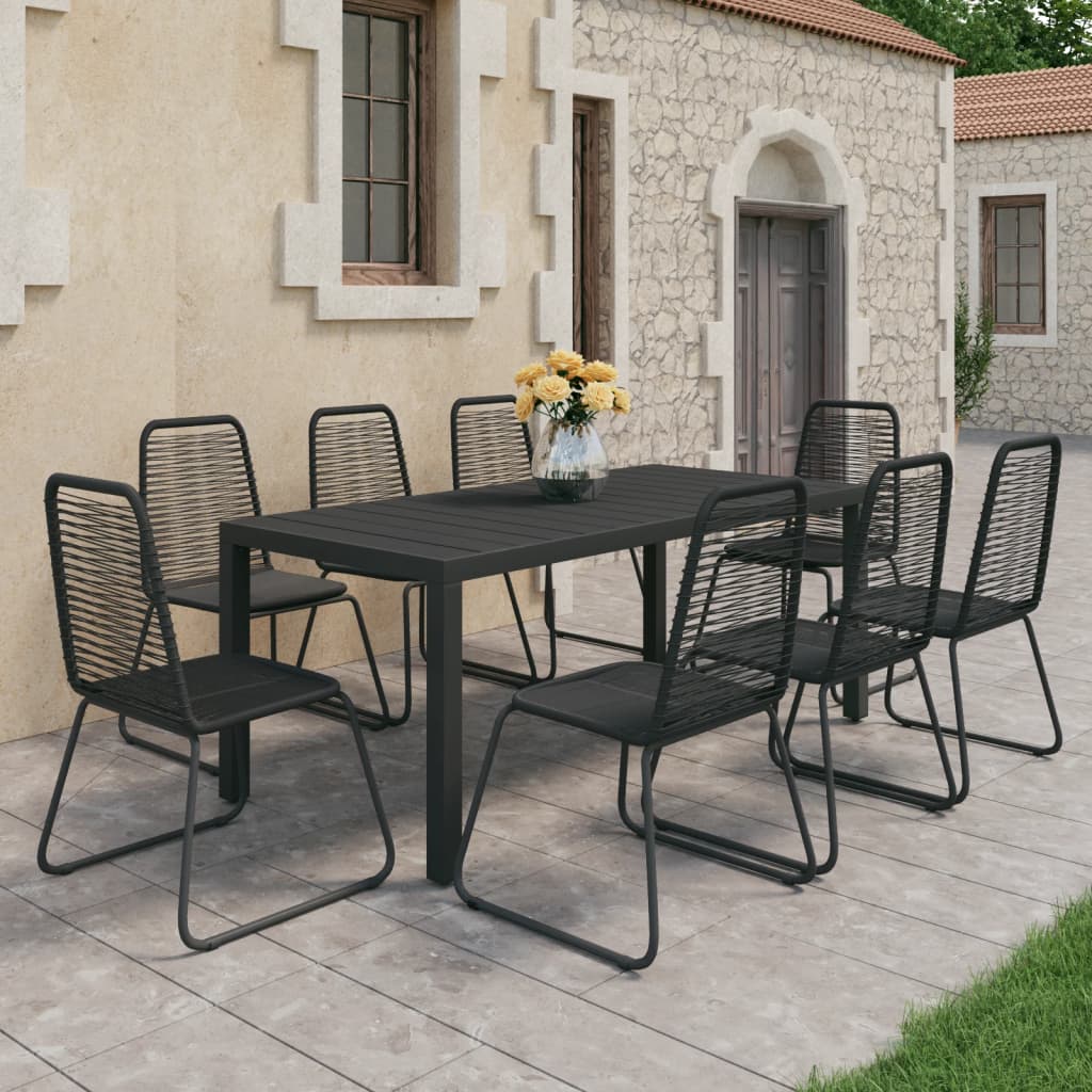 Berkfield 9 Piece Garden Dining Set PVC Rattan Black