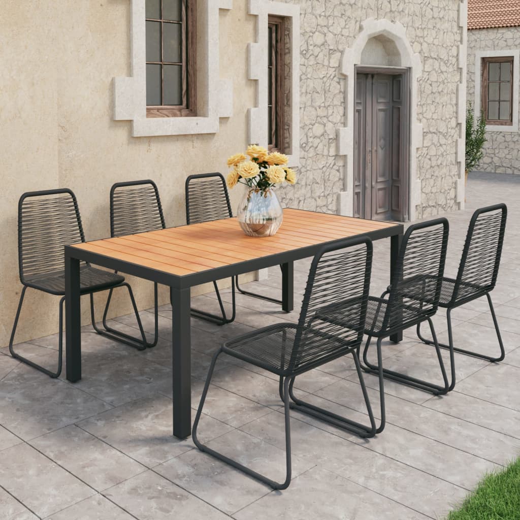 Berkfield 7 Piece Garden Dining Set PVC Rattan Black and Brown