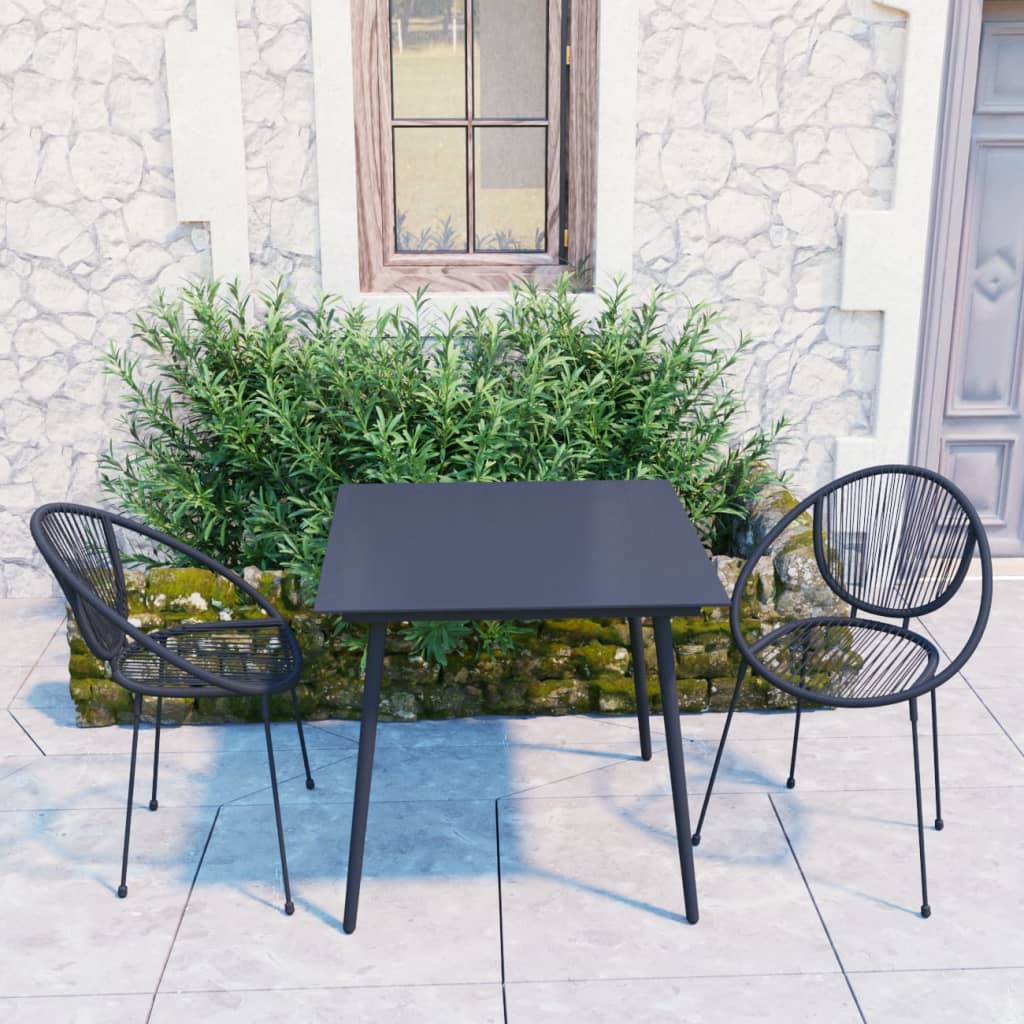 Berkfield 3 Piece Outdoor Dining Set PVC Rattan Black