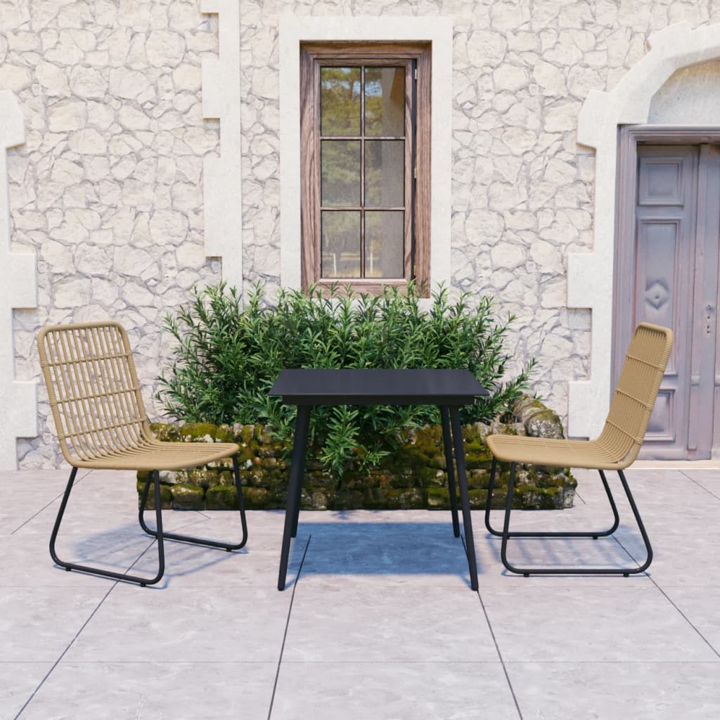 Berkfield 3 Piece Outdoor Dining Set Poly Rattan and Glass