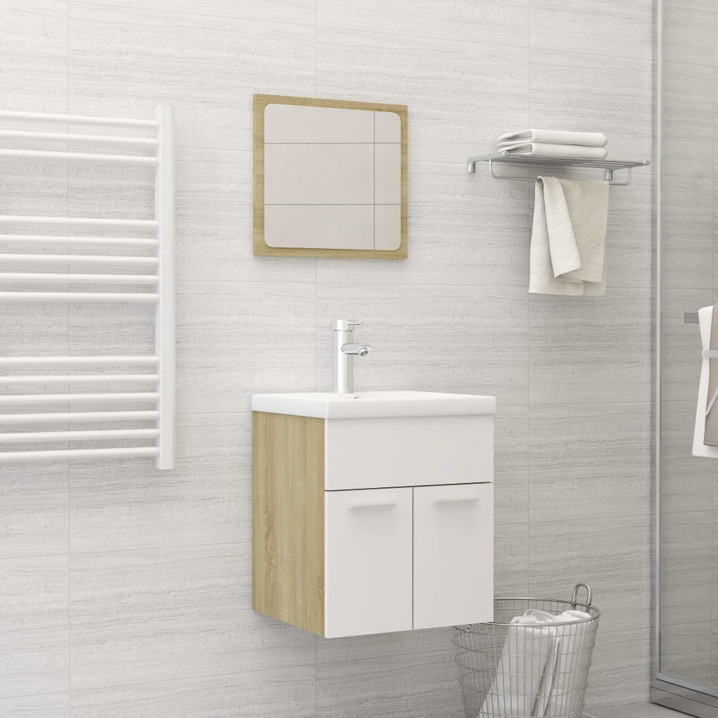 Berkfield 2 Piece Bathroom Furniture Set White and Sonoma Oak Engineered Wood