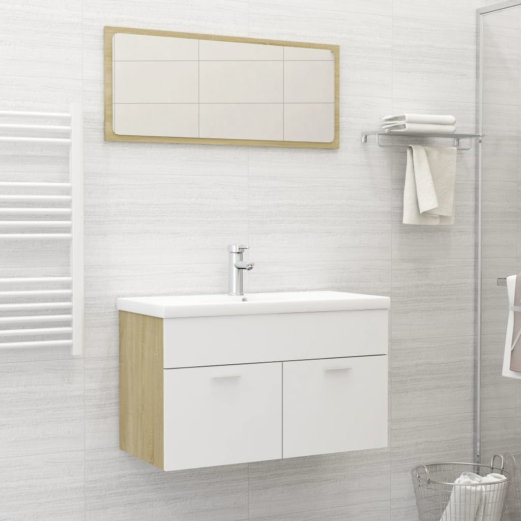 Berkfield 2 Piece Bathroom Furniture Set White and Sonoma Oak Engineered Wood