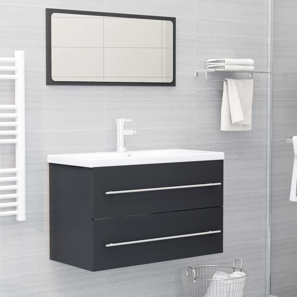 Berkfield 2 Piece Bathroom Furniture Set Grey Engineered Wood