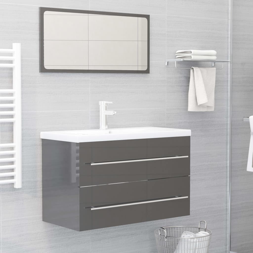Berkfield 2 Piece Bathroom Furniture Set High Gloss Grey Engineered Wood