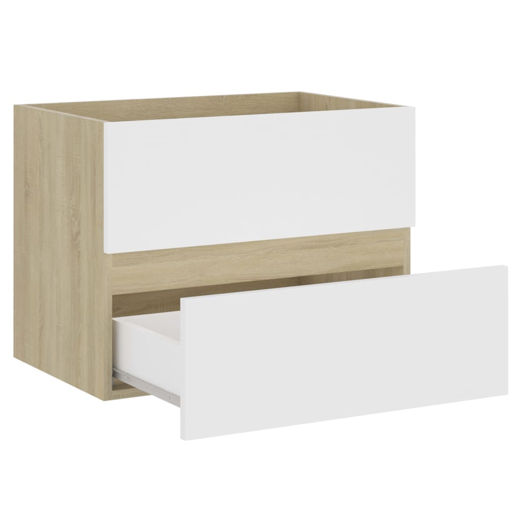 Berkfield 2 Piece Bathroom Furniture Set White and Sonoma Oak Engineered Wood