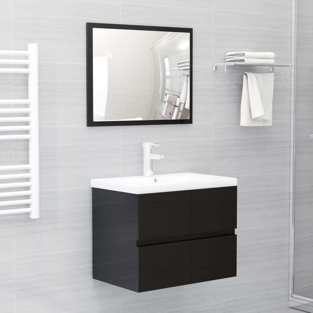 Berkfield 2 Piece Bathroom Furniture Set High Gloss Black Engineered Wood